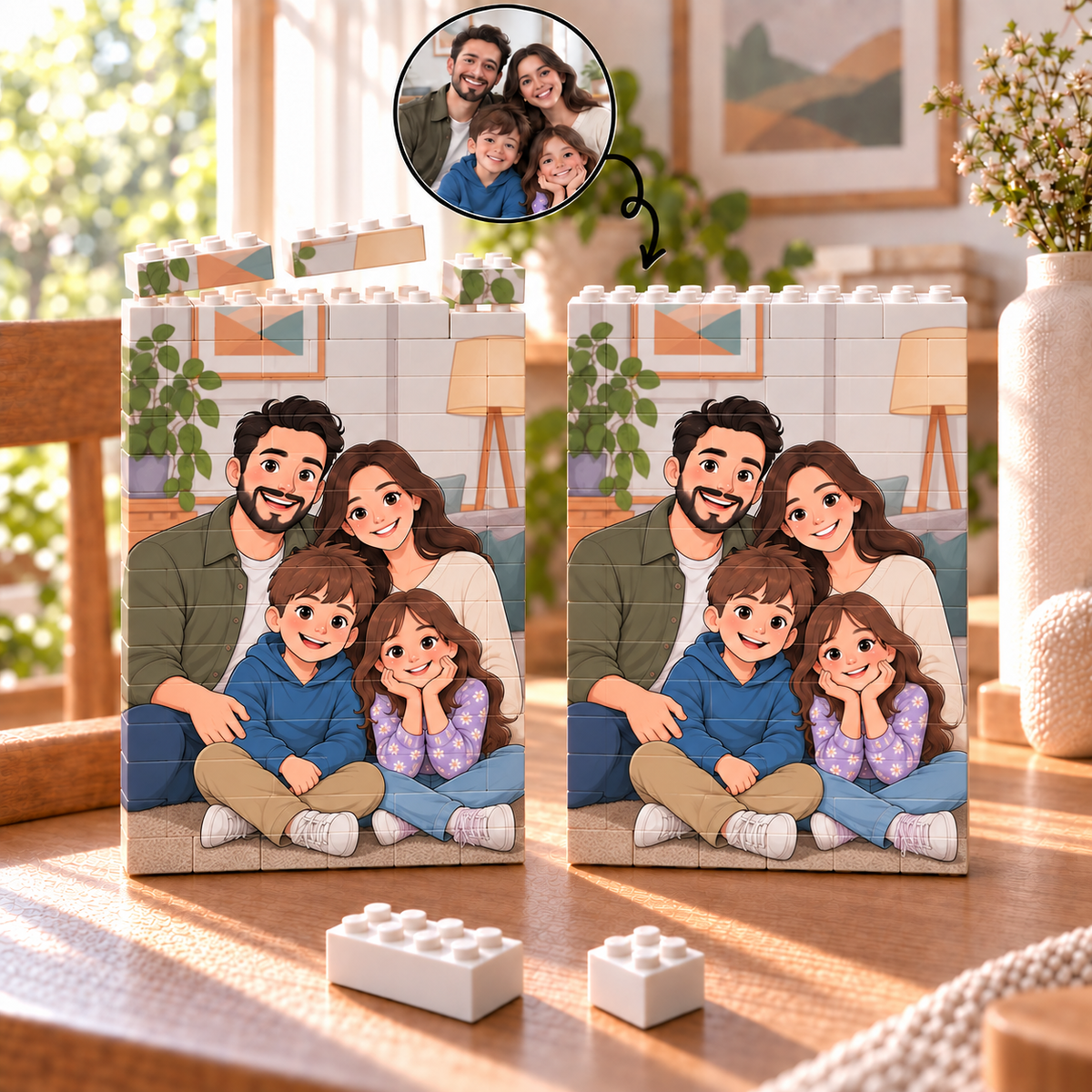 A family picture made from building blocks – Portrait