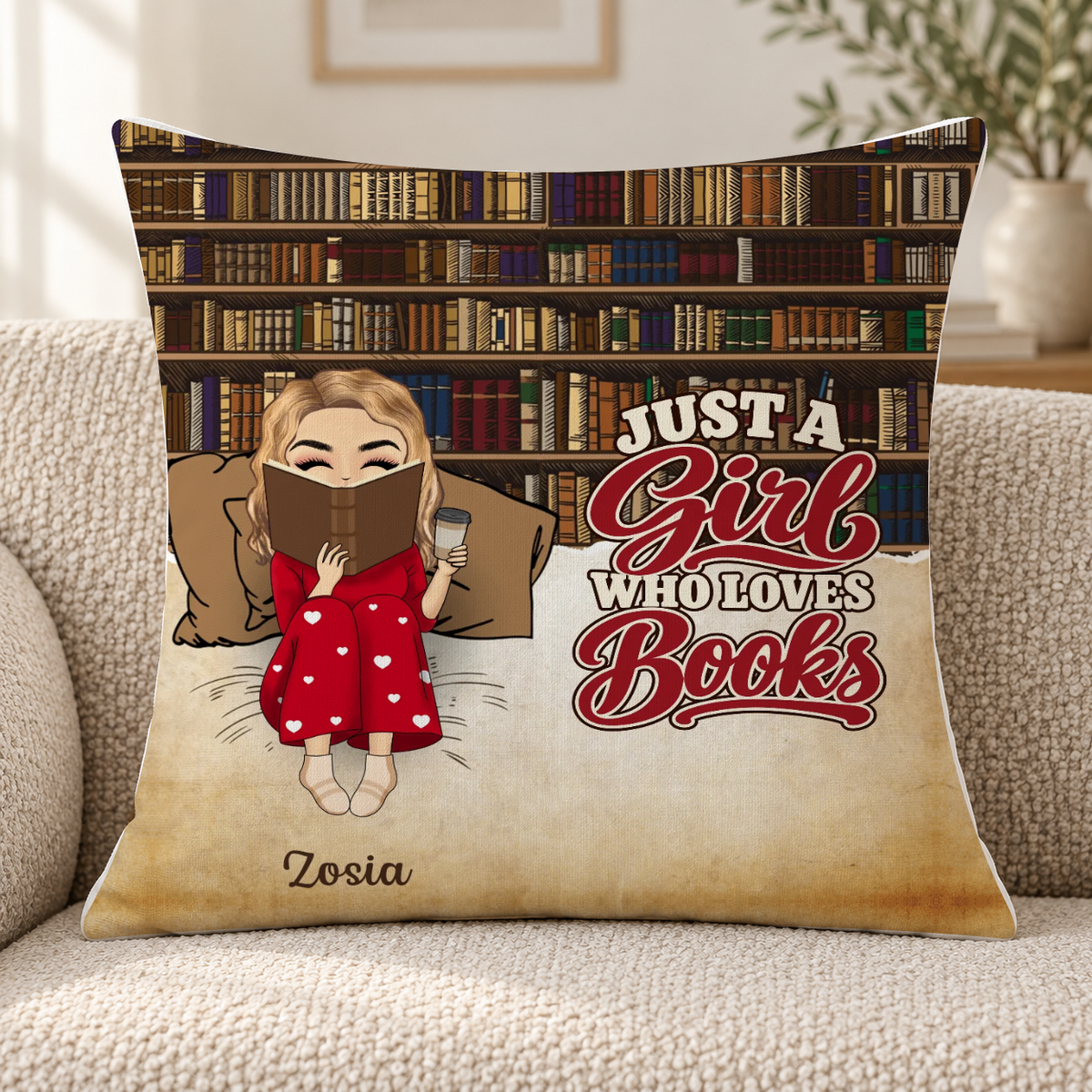Poduszka personalizowana - Dziewczyna/Chłopak, która(y) lubi książki #02911 — mockup cmub8mg9u0hjpng1w53mfkm56