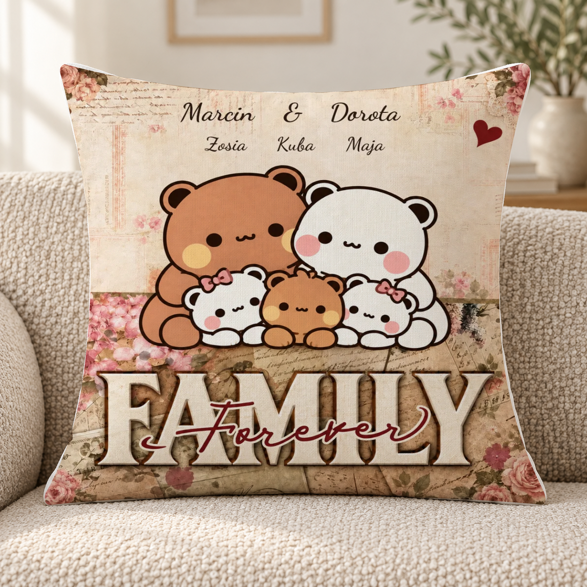 Poduszka personalizowana dla rodziny z misiami #374837 — mockup cmuea63lg003zmr0h2jhubctt
