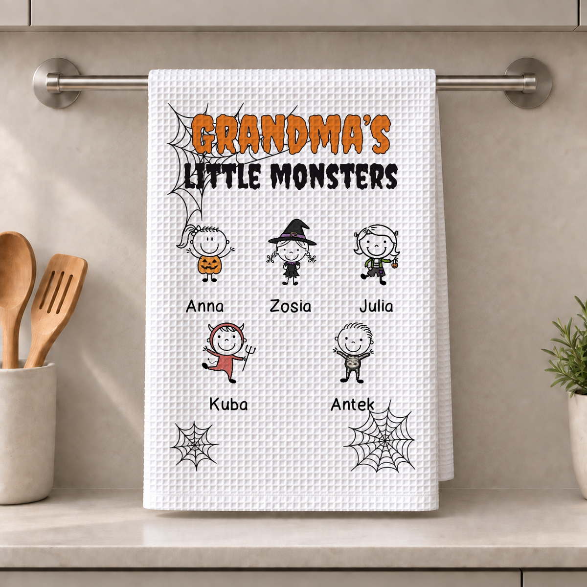 Kitchen Towel (tea towel) – Mum’s/Granny’s Little Monsters – Personalised Halloween gift #163622
