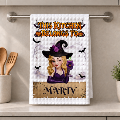 Kitchen towel (tea towel) – this kitchen belongs to – Personalised Halloween Gift #500972