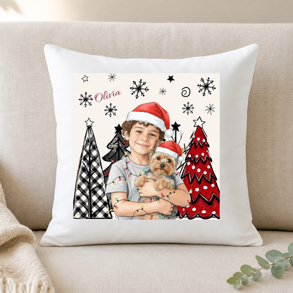 Personalised Christmas watercolour photo cushion