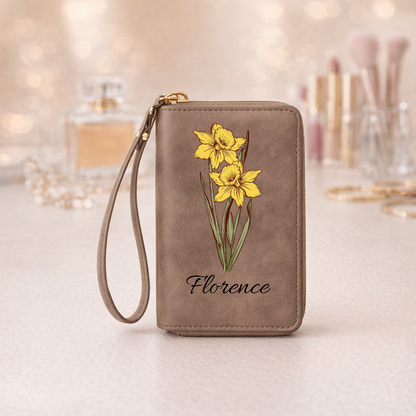 Personalised wallet with a birthday flower and name [PC-MOCKUP:cmv77mkft00lfmrabph8031ir:dd84a697a8d36222e3659cf4:dd84a697a8d36222e3659cf4249745478082d3e6a2c60b1f5b95ddcf93678704]
