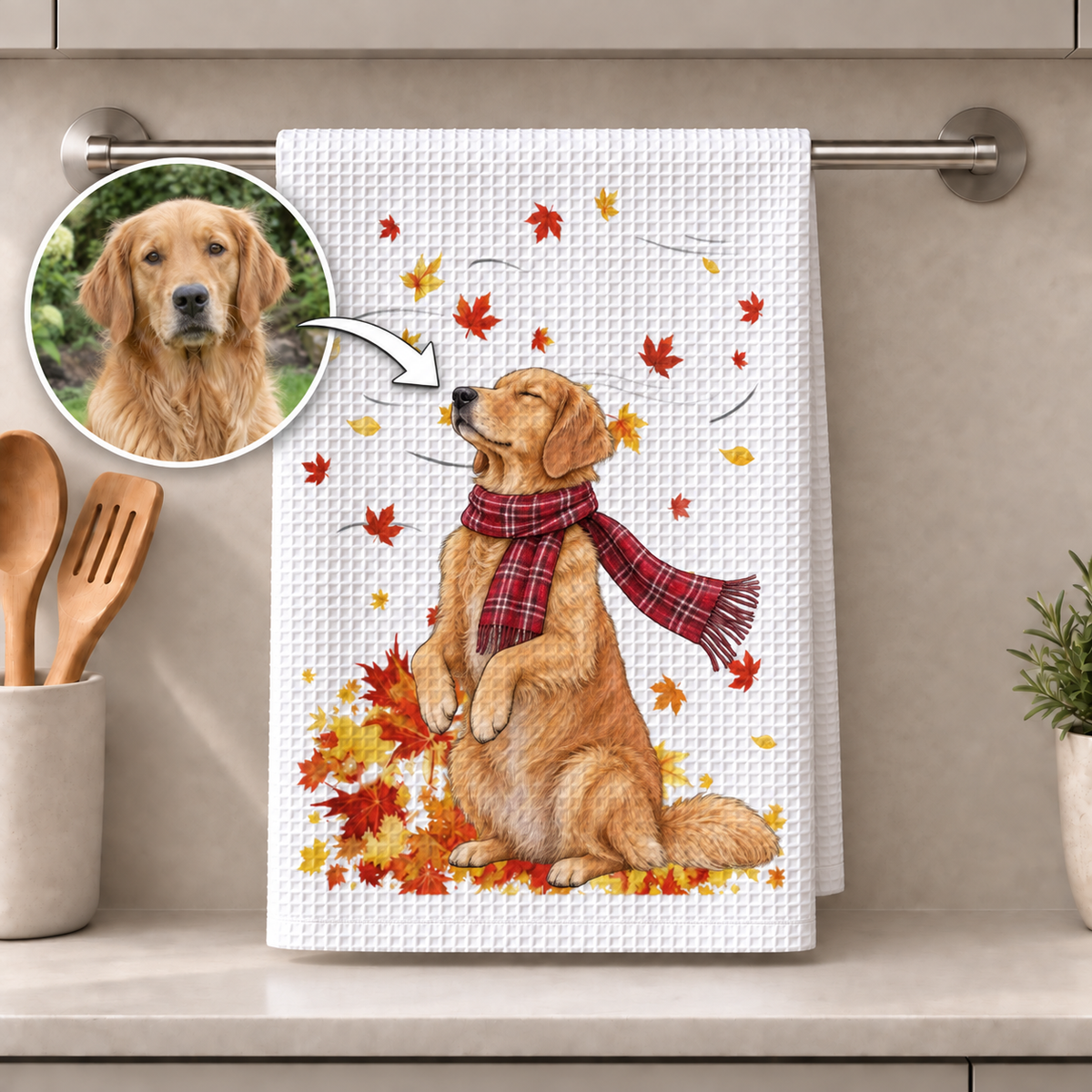 Kitchen Towel (tea towel) with a picture of a dog/cat – Personalised #0096771 — Dog photo and the result on the tea towel